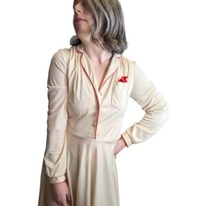 Algo Cream/Coral 70s Dress Union Made Size  Small*